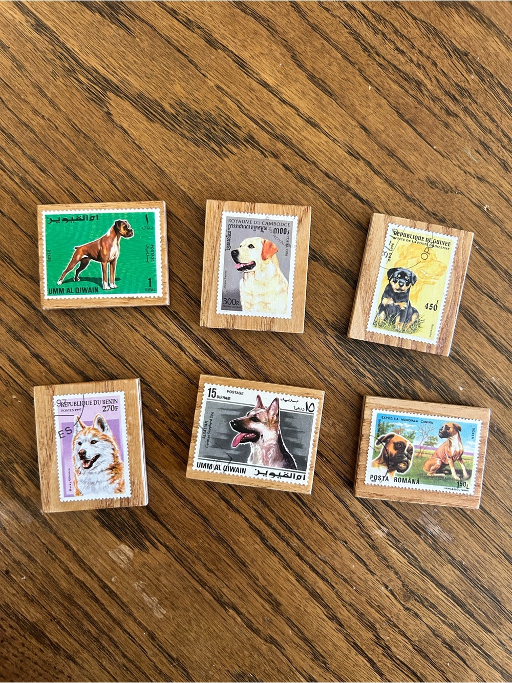 Handmade Vintage Postage Stamp Magnets On Wood • DOGS you pick one
